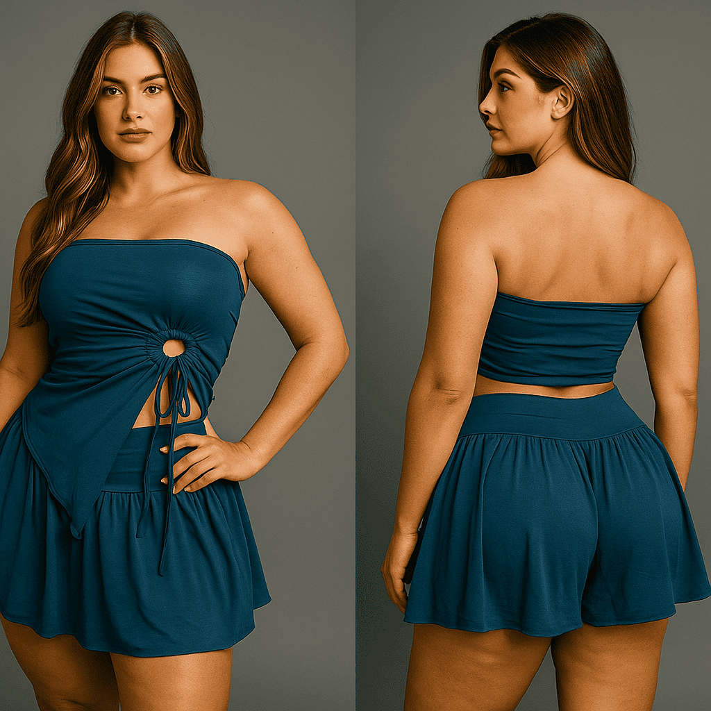 Conjunto falda azul petróleo